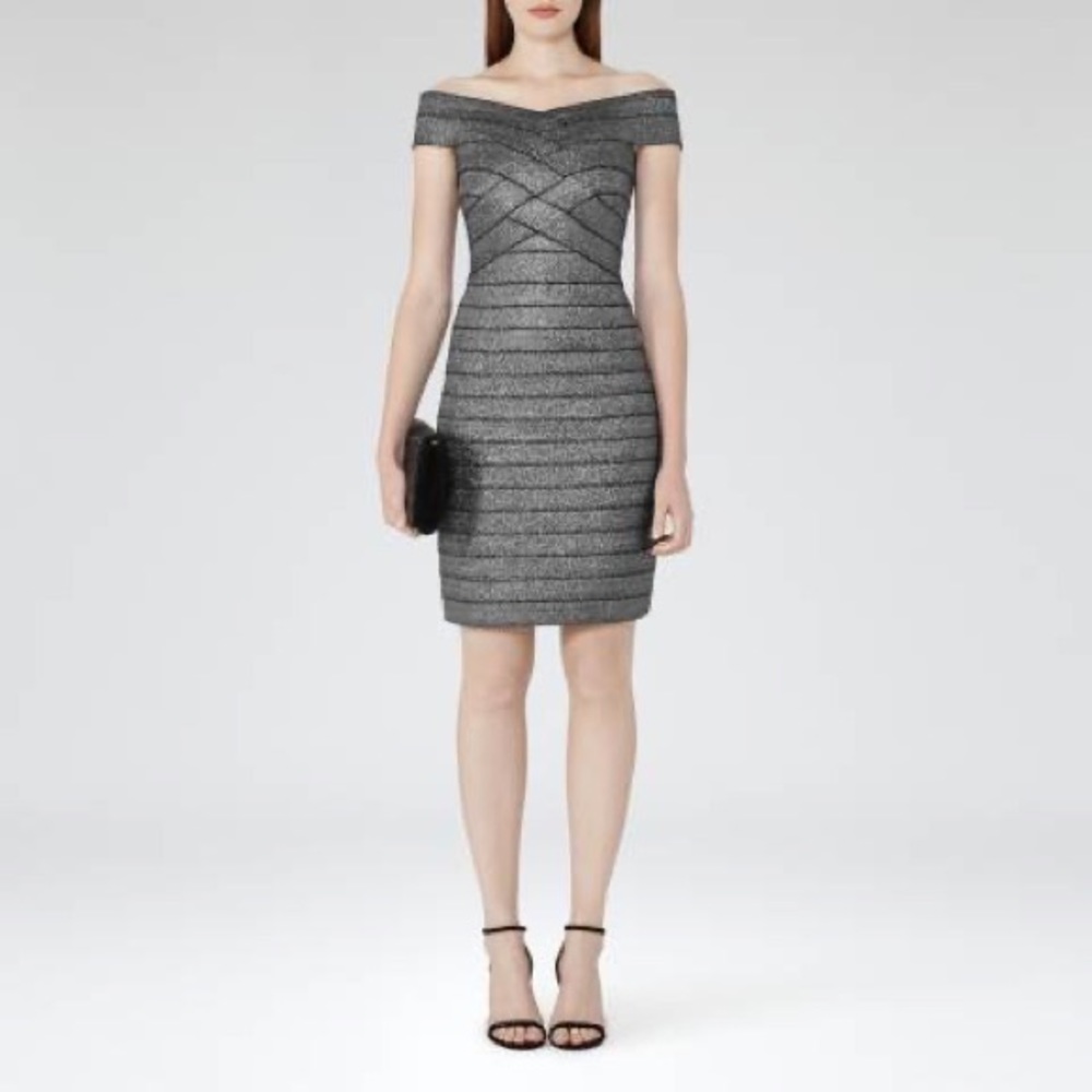 NWT Reiss Hartley Metallic Bodycon Bandage Dress